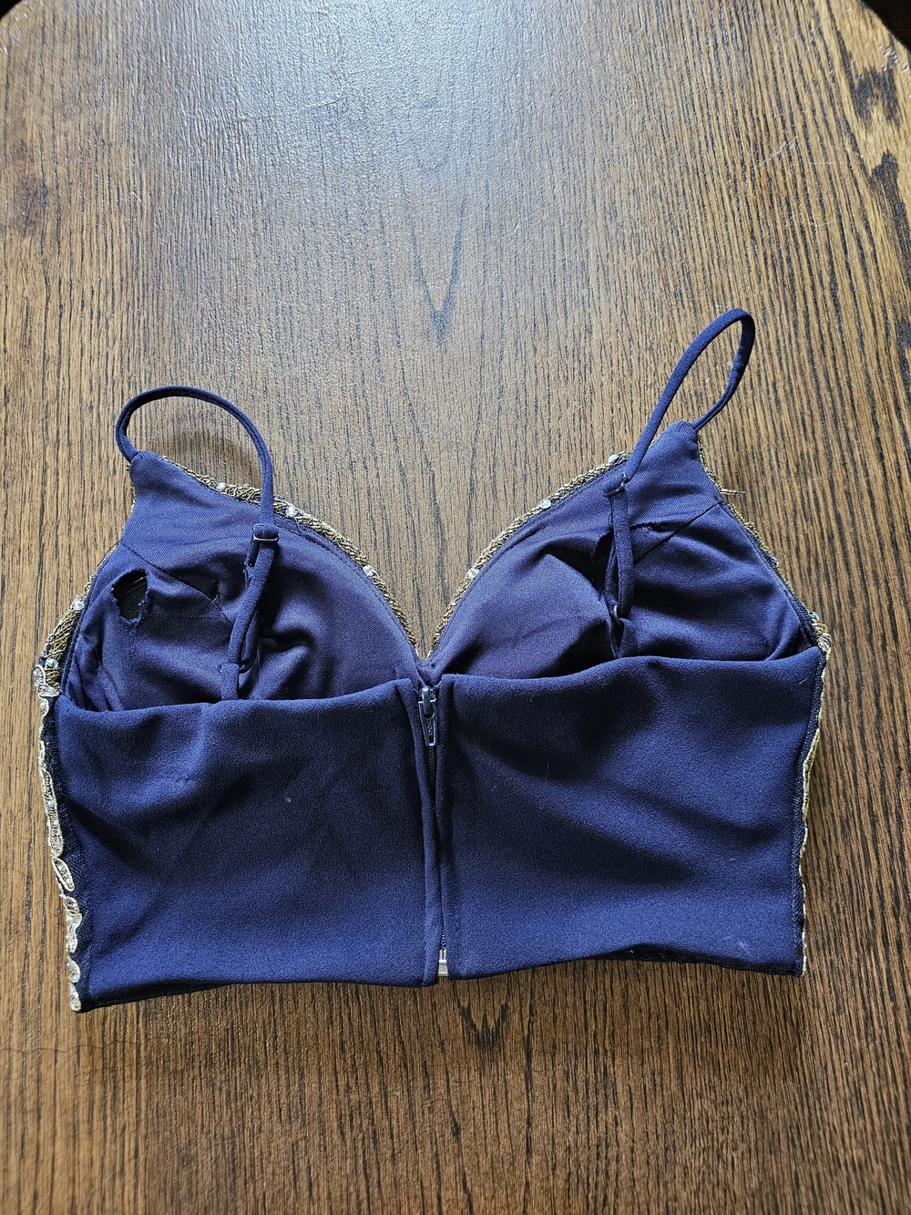 B Darlin Gold Embellished Navy Beaded Bustier Top Size Womens 0 - Picture 3 of 8